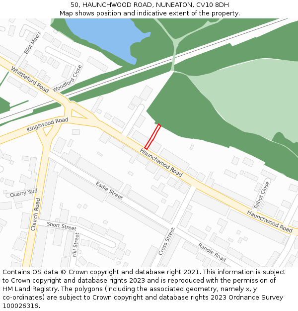 50, HAUNCHWOOD ROAD, NUNEATON, CV10 8DH: Location map and indicative extent of plot
