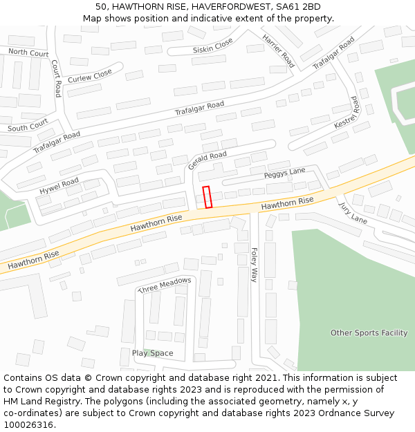 50, HAWTHORN RISE, HAVERFORDWEST, SA61 2BD: Location map and indicative extent of plot