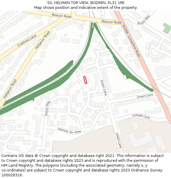 50, HELMAN TOR VIEW, BODMIN, PL31 1RE: Location map and indicative extent of plot