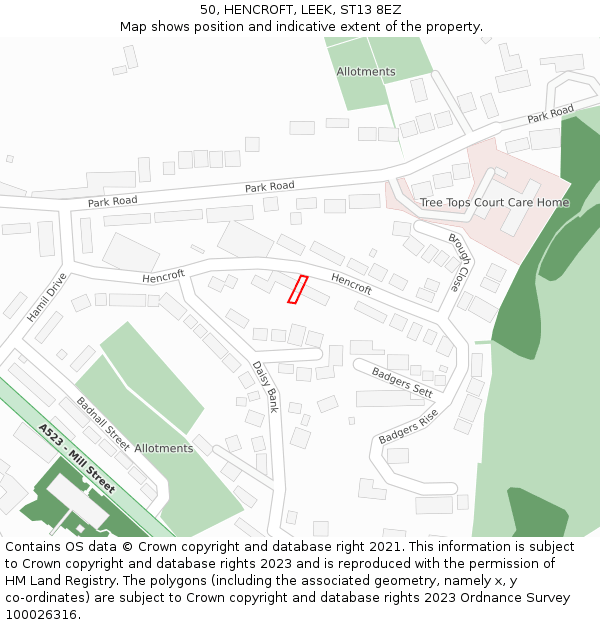 50, HENCROFT, LEEK, ST13 8EZ: Location map and indicative extent of plot