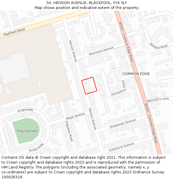 50, HENSON AVENUE, BLACKPOOL, FY4 3LY: Location map and indicative extent of plot