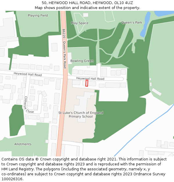 50, HEYWOOD HALL ROAD, HEYWOOD, OL10 4UZ: Location map and indicative extent of plot