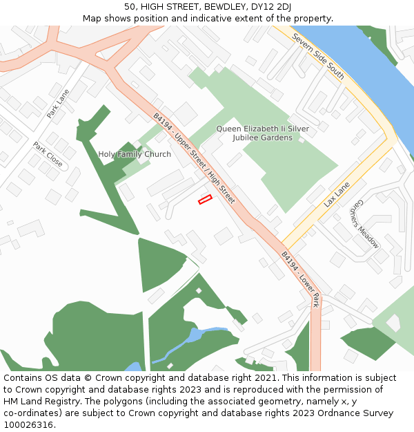50, HIGH STREET, BEWDLEY, DY12 2DJ: Location map and indicative extent of plot