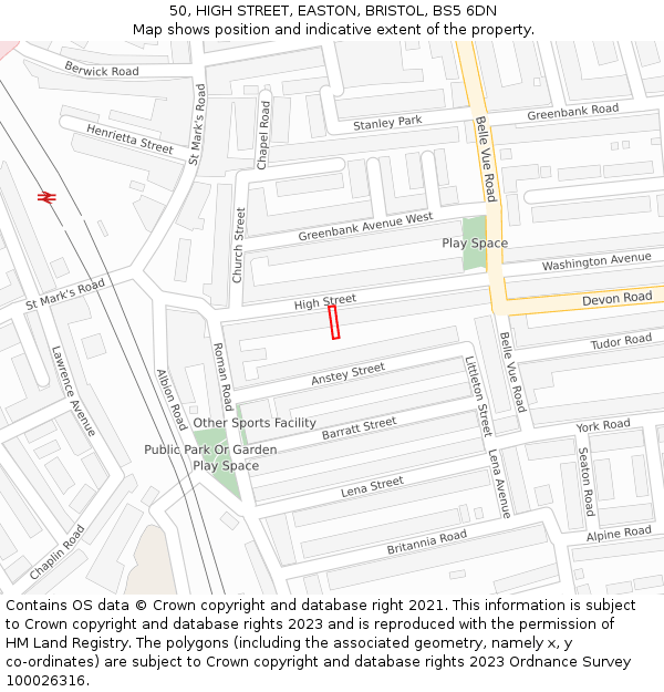 50, HIGH STREET, EASTON, BRISTOL, BS5 6DN: Location map and indicative extent of plot