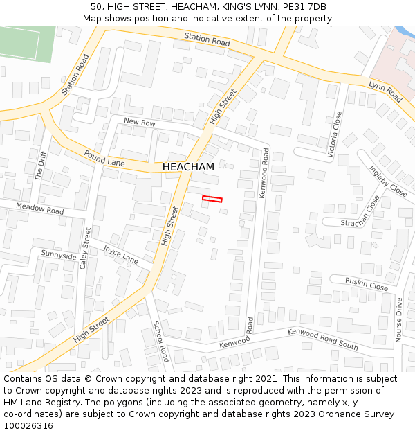 50, HIGH STREET, HEACHAM, KING'S LYNN, PE31 7DB: Location map and indicative extent of plot