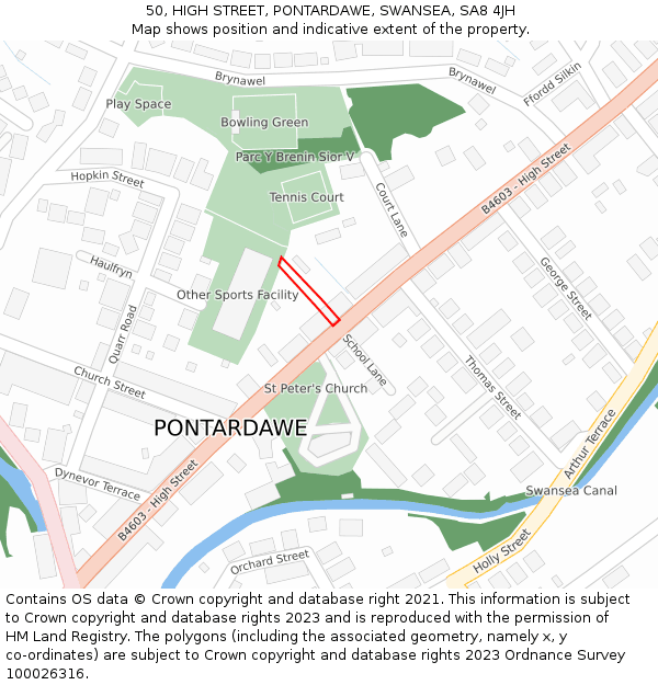 50, HIGH STREET, PONTARDAWE, SWANSEA, SA8 4JH: Location map and indicative extent of plot