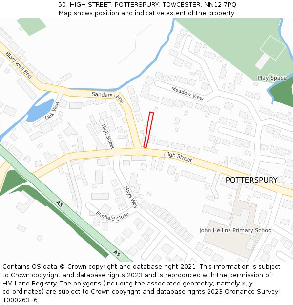 50, HIGH STREET, POTTERSPURY, TOWCESTER, NN12 7PQ: Location map and indicative extent of plot