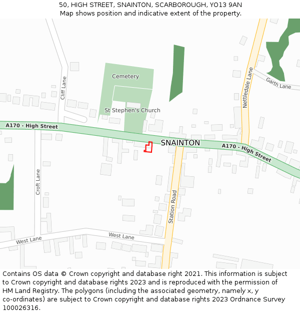 50, HIGH STREET, SNAINTON, SCARBOROUGH, YO13 9AN: Location map and indicative extent of plot