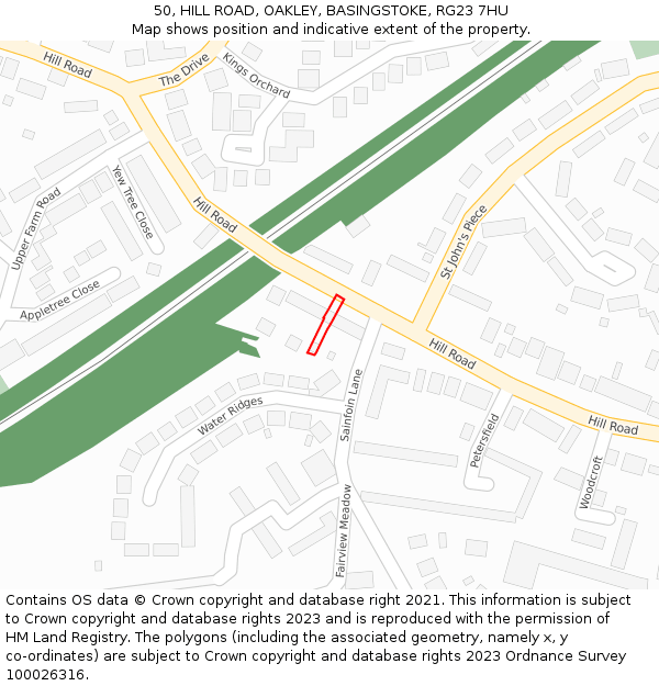 50, HILL ROAD, OAKLEY, BASINGSTOKE, RG23 7HU: Location map and indicative extent of plot