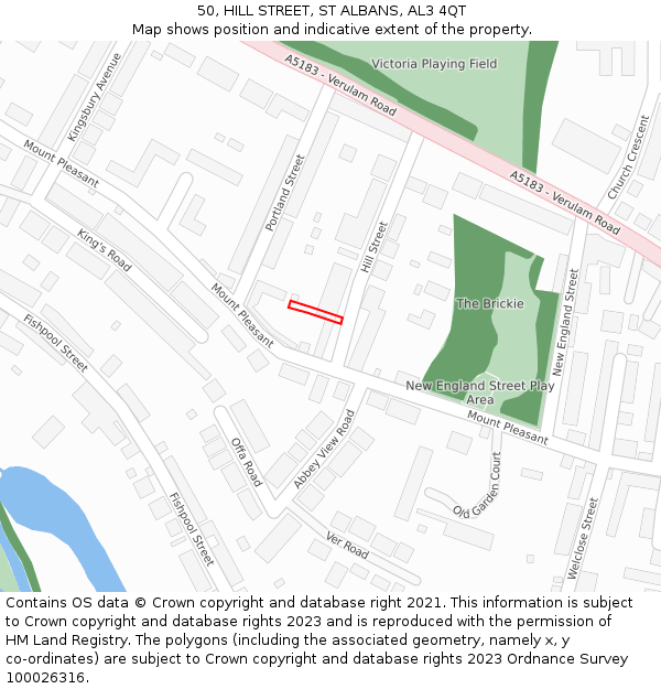 50, HILL STREET, ST ALBANS, AL3 4QT: Location map and indicative extent of plot