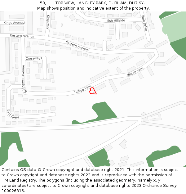 50, HILLTOP VIEW, LANGLEY PARK, DURHAM, DH7 9YU: Location map and indicative extent of plot