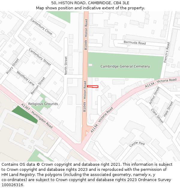 50, HISTON ROAD, CAMBRIDGE, CB4 3LE: Location map and indicative extent of plot