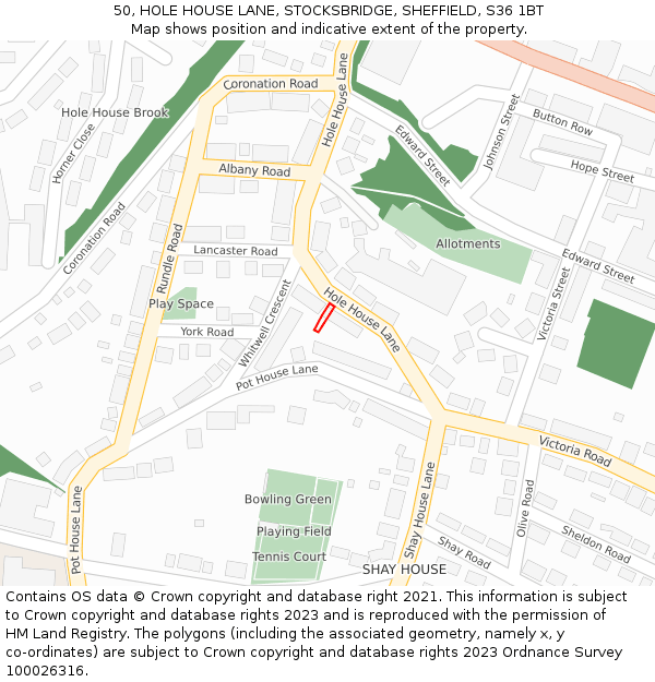 50, HOLE HOUSE LANE, STOCKSBRIDGE, SHEFFIELD, S36 1BT: Location map and indicative extent of plot
