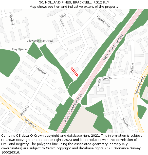 50, HOLLAND PINES, BRACKNELL, RG12 8UY: Location map and indicative extent of plot