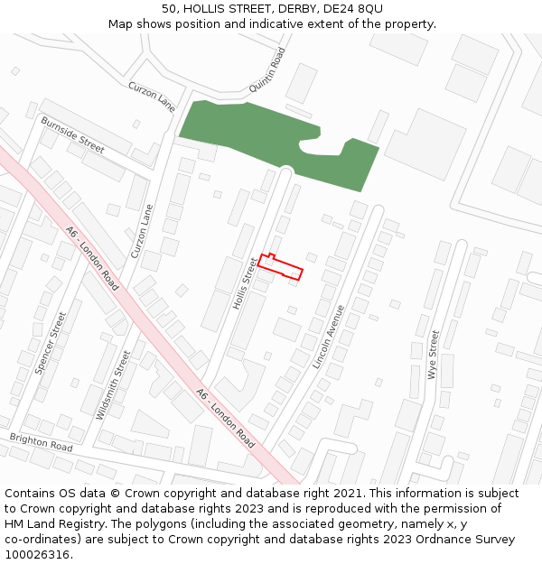 50, HOLLIS STREET, DERBY, DE24 8QU: Location map and indicative extent of plot