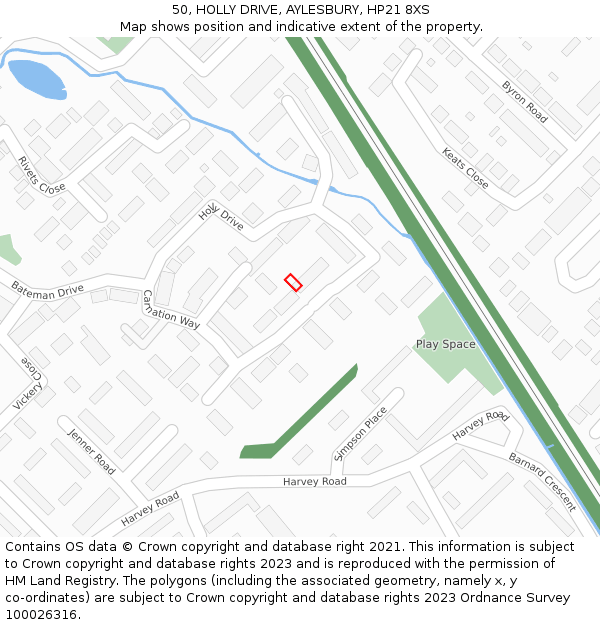 50, HOLLY DRIVE, AYLESBURY, HP21 8XS: Location map and indicative extent of plot