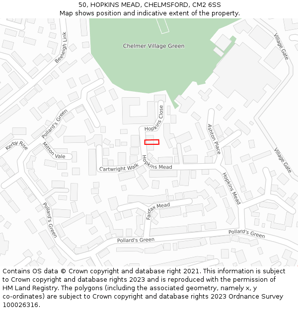 50, HOPKINS MEAD, CHELMSFORD, CM2 6SS: Location map and indicative extent of plot