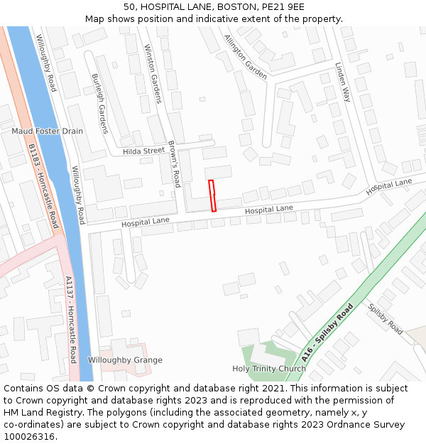 50, HOSPITAL LANE, BOSTON, PE21 9EE: Location map and indicative extent of plot