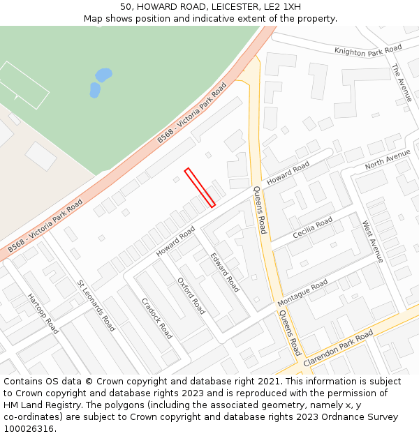 50, HOWARD ROAD, LEICESTER, LE2 1XH: Location map and indicative extent of plot