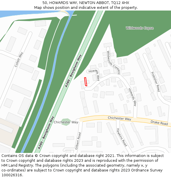 50, HOWARDS WAY, NEWTON ABBOT, TQ12 4HX: Location map and indicative extent of plot