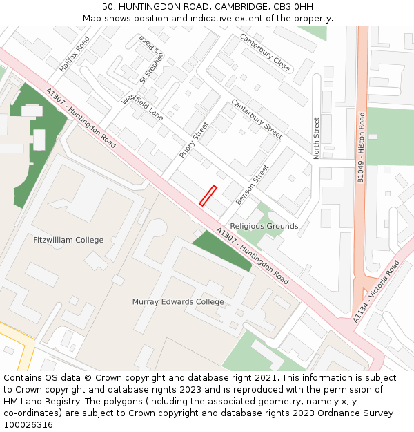 50, HUNTINGDON ROAD, CAMBRIDGE, CB3 0HH: Location map and indicative extent of plot