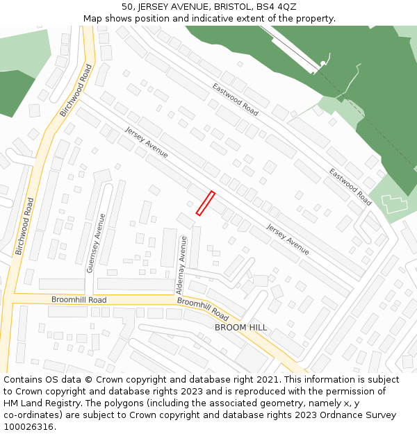 50, JERSEY AVENUE, BRISTOL, BS4 4QZ: Location map and indicative extent of plot