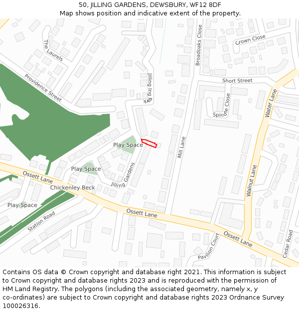 50, JILLING GARDENS, DEWSBURY, WF12 8DF: Location map and indicative extent of plot