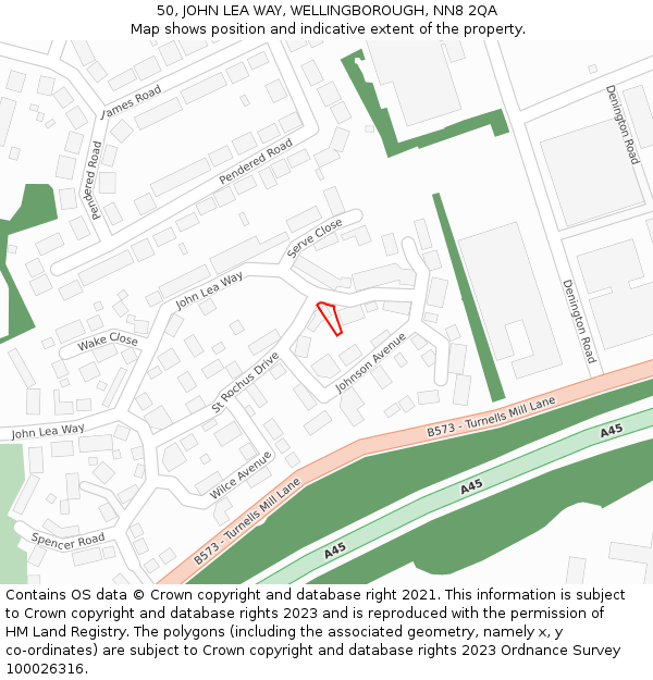 50, JOHN LEA WAY, WELLINGBOROUGH, NN8 2QA: Location map and indicative extent of plot