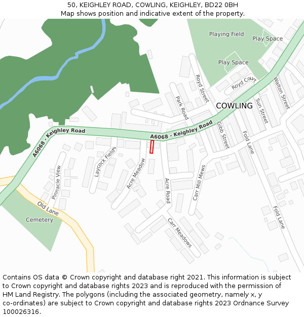 50, KEIGHLEY ROAD, COWLING, KEIGHLEY, BD22 0BH: Location map and indicative extent of plot