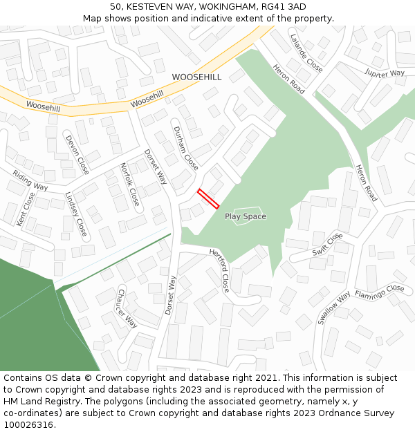 50, KESTEVEN WAY, WOKINGHAM, RG41 3AD: Location map and indicative extent of plot