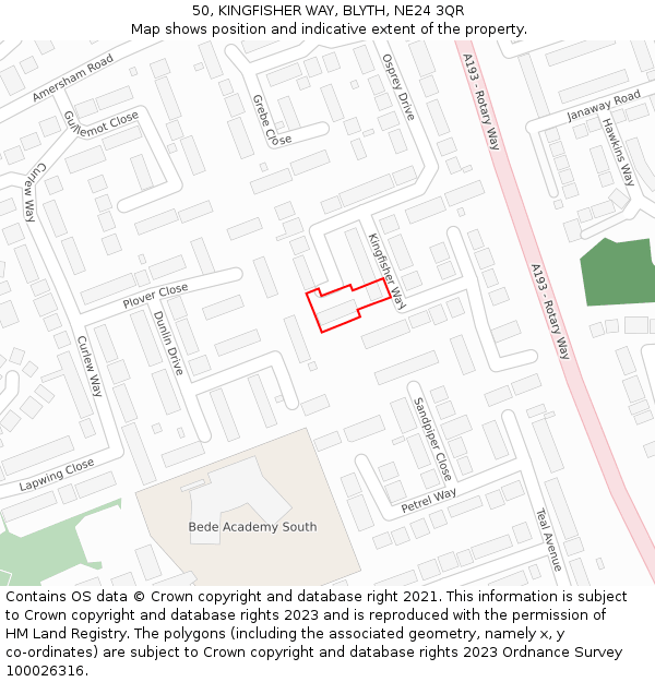 50, KINGFISHER WAY, BLYTH, NE24 3QR: Location map and indicative extent of plot