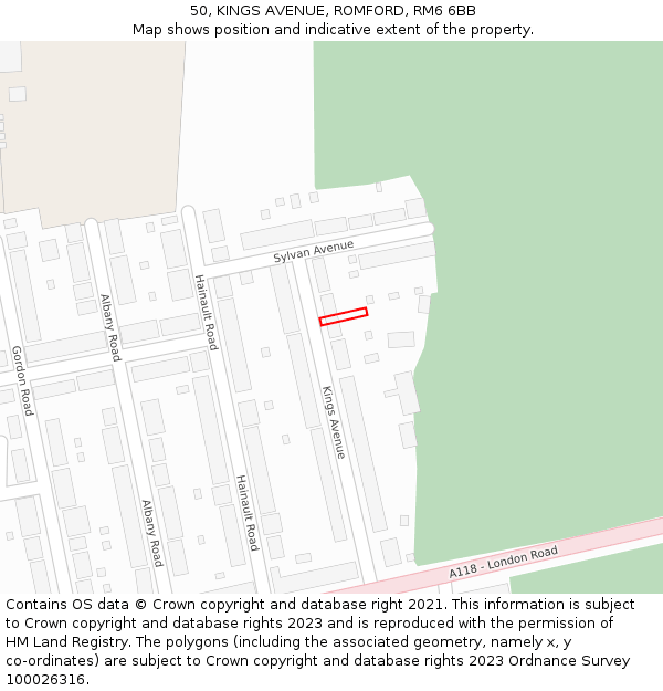 50, KINGS AVENUE, ROMFORD, RM6 6BB: Location map and indicative extent of plot