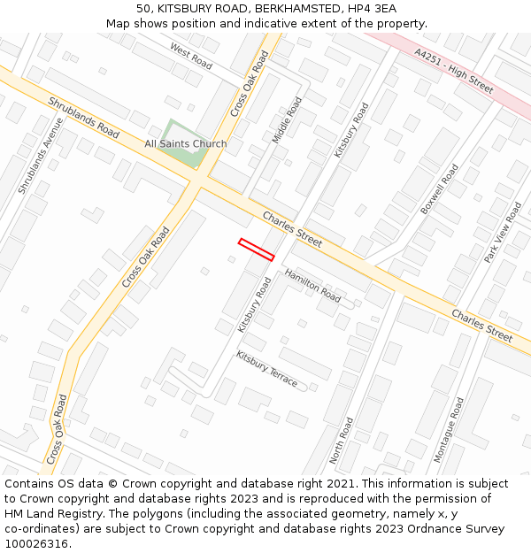 50, KITSBURY ROAD, BERKHAMSTED, HP4 3EA: Location map and indicative extent of plot