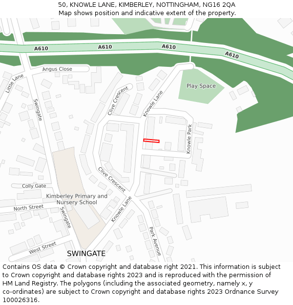 50, KNOWLE LANE, KIMBERLEY, NOTTINGHAM, NG16 2QA: Location map and indicative extent of plot