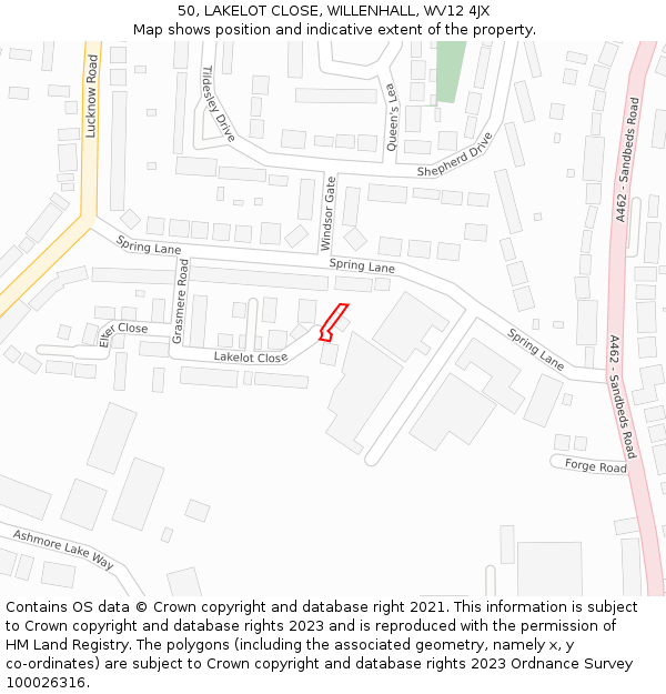 50, LAKELOT CLOSE, WILLENHALL, WV12 4JX: Location map and indicative extent of plot