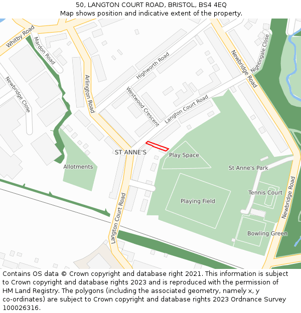 50, LANGTON COURT ROAD, BRISTOL, BS4 4EQ: Location map and indicative extent of plot