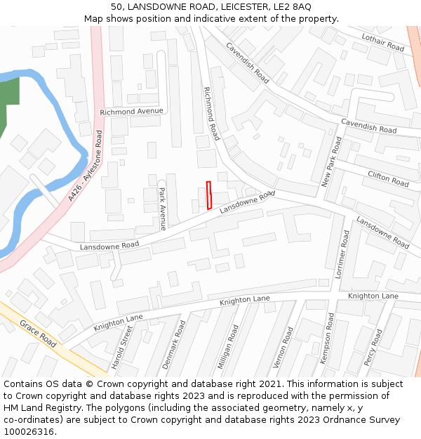 50, LANSDOWNE ROAD, LEICESTER, LE2 8AQ: Location map and indicative extent of plot