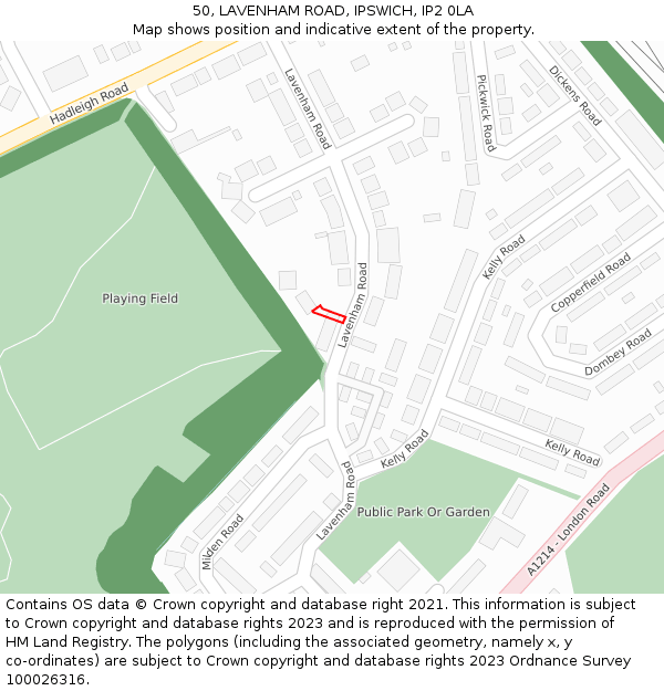50, LAVENHAM ROAD, IPSWICH, IP2 0LA: Location map and indicative extent of plot