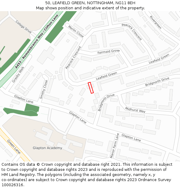 50, LEAFIELD GREEN, NOTTINGHAM, NG11 8EH: Location map and indicative extent of plot