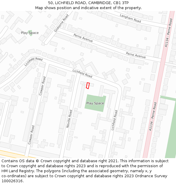 50, LICHFIELD ROAD, CAMBRIDGE, CB1 3TP: Location map and indicative extent of plot