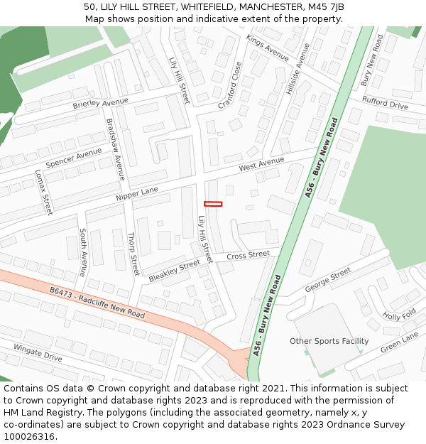 50, LILY HILL STREET, WHITEFIELD, MANCHESTER, M45 7JB: Location map and indicative extent of plot