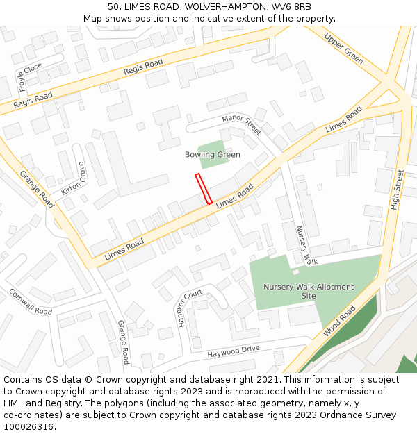 50, LIMES ROAD, WOLVERHAMPTON, WV6 8RB: Location map and indicative extent of plot