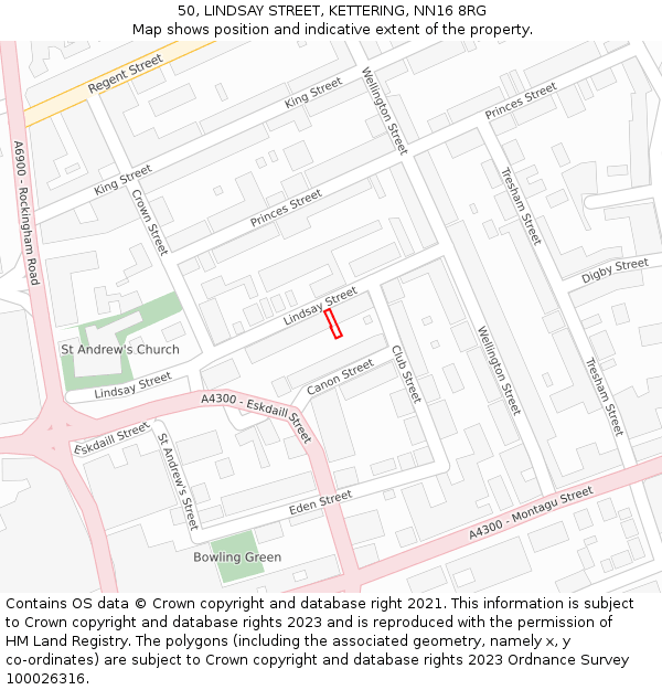 50, LINDSAY STREET, KETTERING, NN16 8RG: Location map and indicative extent of plot