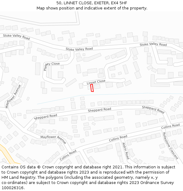 50, LINNET CLOSE, EXETER, EX4 5HF: Location map and indicative extent of plot