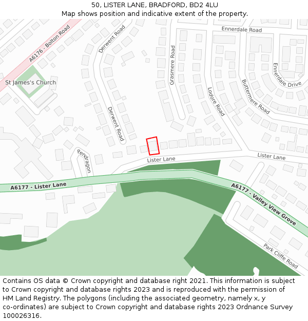 50, LISTER LANE, BRADFORD, BD2 4LU: Location map and indicative extent of plot