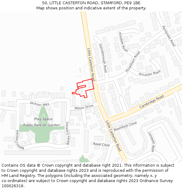 50, LITTLE CASTERTON ROAD, STAMFORD, PE9 1BE: Location map and indicative extent of plot