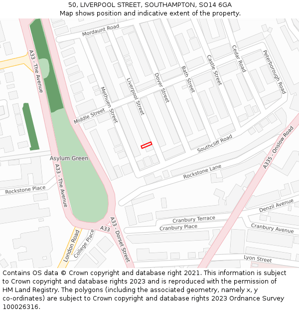50, LIVERPOOL STREET, SOUTHAMPTON, SO14 6GA: Location map and indicative extent of plot