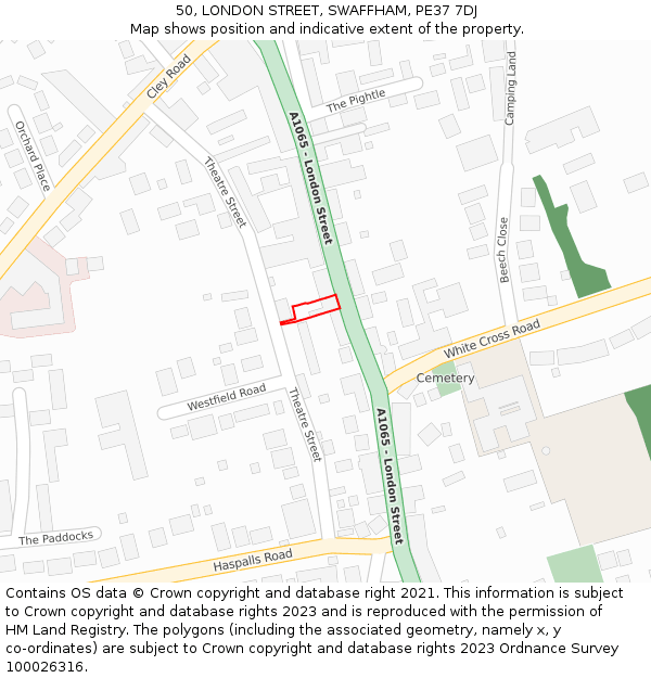 50, LONDON STREET, SWAFFHAM, PE37 7DJ: Location map and indicative extent of plot