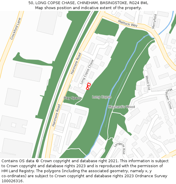 50, LONG COPSE CHASE, CHINEHAM, BASINGSTOKE, RG24 8WL: Location map and indicative extent of plot