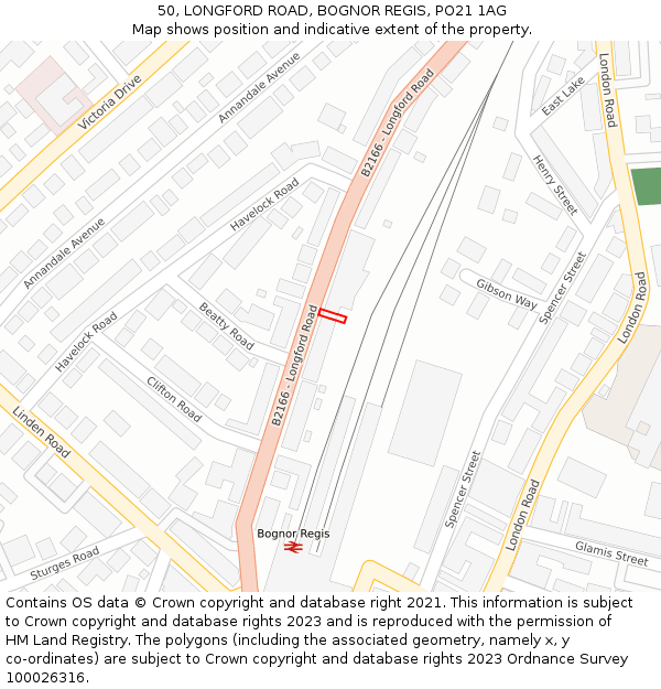 50, LONGFORD ROAD, BOGNOR REGIS, PO21 1AG: Location map and indicative extent of plot
